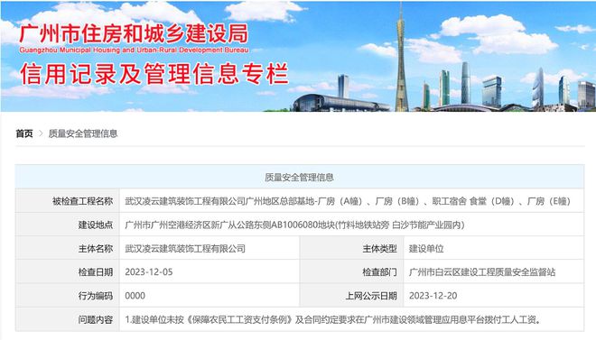 武汉凌云建筑装饰工程广州总部基地存管理问题上海建工等被公示(图2) 武汉凌云建筑装饰工程广州总部基地存管理问题上海建工等被公示(图2)